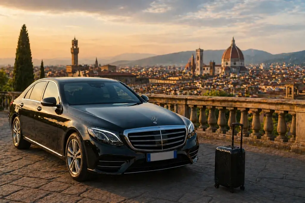 auto ncc a Firenze con vista sulla città e duomo per servizio transfer e autista privato